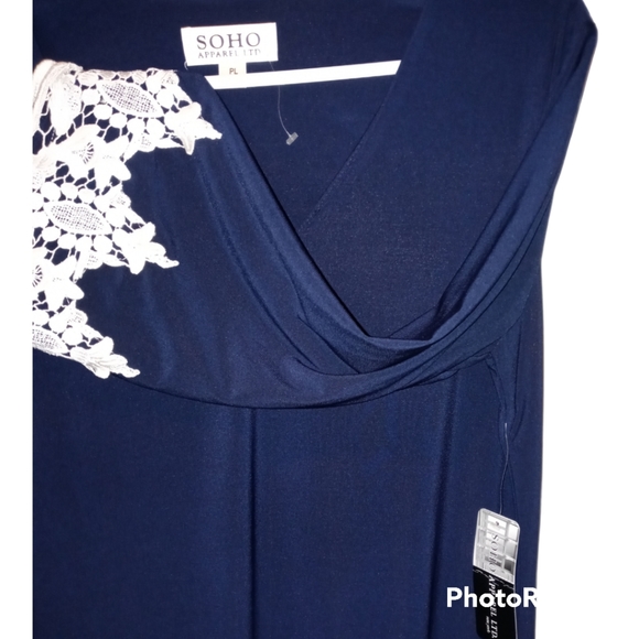 Navy Blue SOHO Dress, with battenburg lace bell sleeves. PL 12/14 - Picture 3 of 6